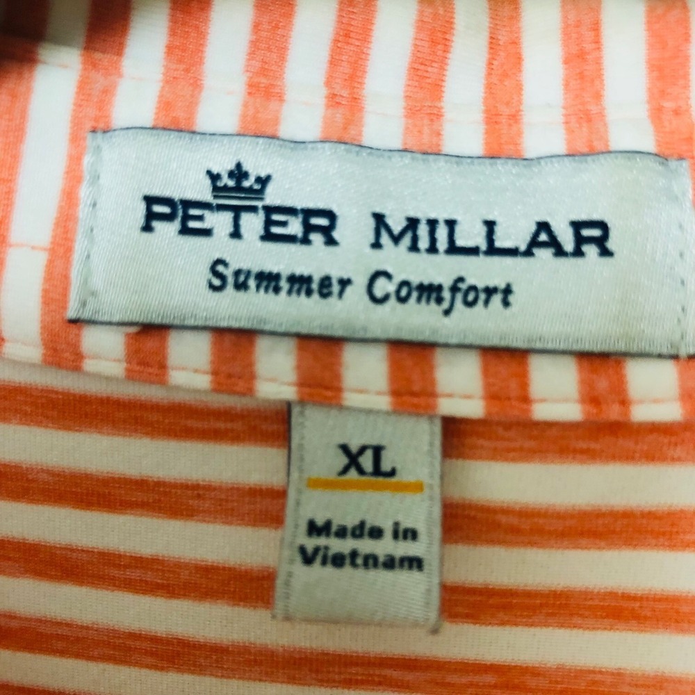 Peter Millar Mens Summer Comfort Golf‎ Polo Shirt XL Orange Striped Quail Valley - Picture 6 of 9